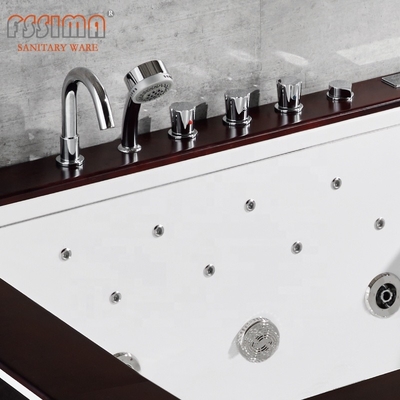 2 Person Freestanding Jetted Bathtub Hotel Indoor Whirlpool Wooden Top